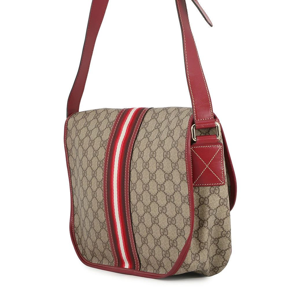 Gucci leather Bag Messenger Plus monogram beige red GG signature Tan Red
